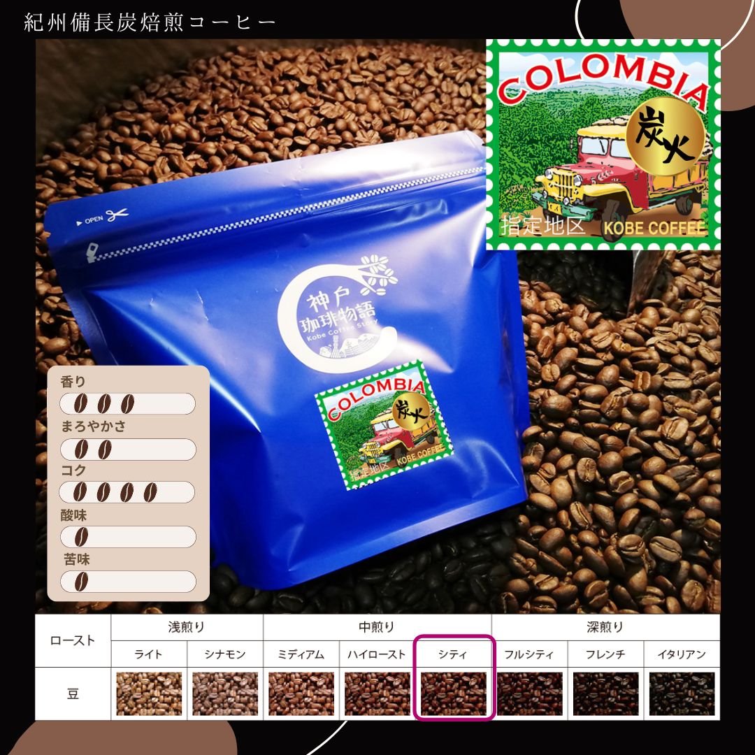 ブルーパック】紀州備長炭焙煎コロンビア 200g | コーヒー豆